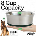 GORILLA GRIP Dog Bowls, Food Grade 304 Stainless Steel, Holds 8 Cups Each (64 fl oz) Food and Water Bowl for Feeding Dogs and Cats, Dishwasher Safe, Rust Resistant, BPA Free Rubber Base Set of 2 Green
