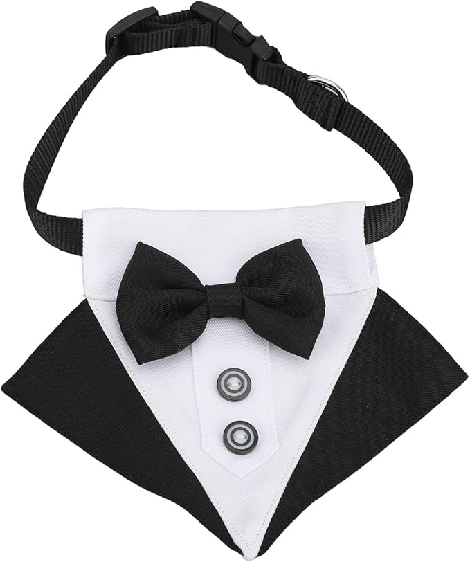 Dog Tuxedo with Bow Tie,Wedding Dog Collar with Bow Tie, Adjustable Pet Collar Birthday Bandana with D Ring,Formal Dogs Outfit,Valentines Halloween Cosplay for Small Medium Large Dogs (Medium)