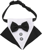 Formal Dog Tuxedo for Small Medium Large Dogs,Wedding Dog Collar with Bow Tie, Adjustable Pet Collar Birthday Bandana with D Ring,Formal Dogs Outfit,Valentines Christmas Halloween Cosplay (Small)