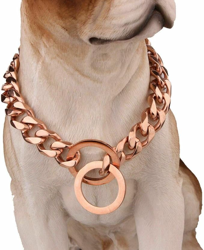 Rose Gold Dog Chain Collar 11mm/15mm/19mm Stainless Steel Cuban Link Chain Collar for Small Medium Large Dogs(11mm,18inch)