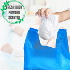 Baby Disposable Diaper Sacks (500 ct.) Fresh Baby Powder Scented Bulk Easy-Tie Diaper Sacks Nursery Trash Bags Dog Poop Bags Cat Litter Waste Bags Sanitary Pads Disposal Bags (500 Bags, Blue)