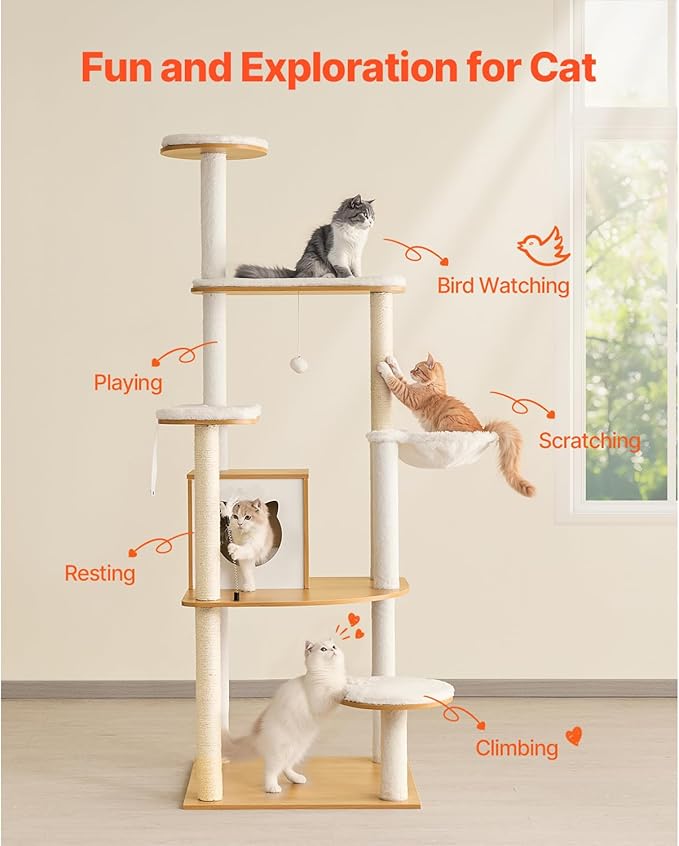 Happybuy Large Cat Tree, 68.9 inches Tall, Cat Tower, Multi-Level Cat Condo Furniture Activity Center with Cozy Perches, Sisal Scratching Posts, Big Kittens House for Indoor Cats Play & Rest