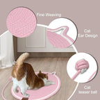 Personalized Cat Scratcher Mat, Customized with Name Text Natural Cotton Rope Round Horizontal Cat Scratching Pads with Ball Toy, Cat Furniture Protector for Wall, Couch, Carpets, Sofa (Pink)