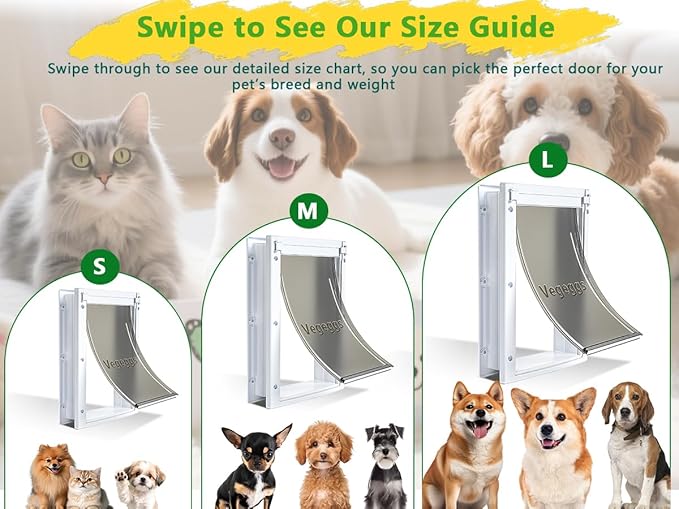 Dog Door Doggy Door Easy Install - Wood & PVC Doors & Walls，Dgooie Free Movement & Strong Magnetic Auto-Close & Sliding Lock,Telescoping Frame,8 1/8" x 13 2/5" for Medium Dogs Up to 40 lb