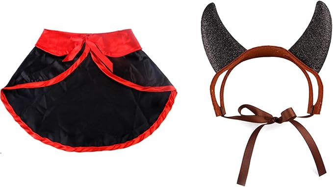 Elegant little tail Halloween Dog Costume 2 Pack Cute Cat Dog Cape Cosplay Devil Hat Headband Adjustable Vampire Cloak Demon Hair Hoop Funny Pet Cape Outfits for Small Medium Dogs Holiday Supplies