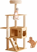 48.4" Tall Cat Tree, Wood Cat Tower for Indoor, Cat Condo with Acrylic Hammoc, Climbing Tower with Sisal-Covered Scratching Posts and Top Perch for Small Large Cats