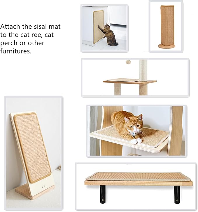 SHENGOCASE 4-Pack 12" x 12" Sisal Cat Scratching Mat Pad with Hook & Loop Tapes for Wall Couch, Window Perch, Cat Wall Furniture Shelves
