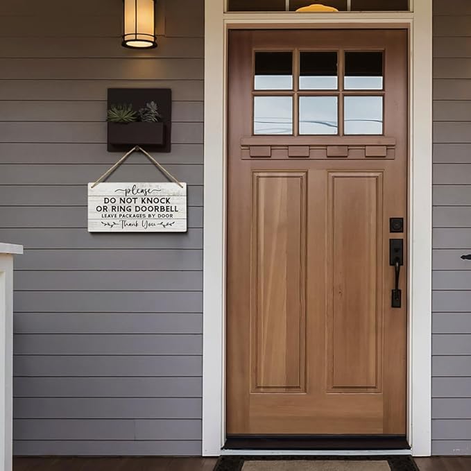 YZEXEZY Do Not Knock or Ring Doorbell Sign 6"x12"Do Not Disturb Wooden Hanging Sign for Front Door Hanger-Leave Packages at Door -No Soliciting