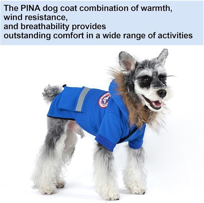 PINA Small Dog Coats - Waterproof, Warm Winter Jacket with Faux Fur Hood & Pocket