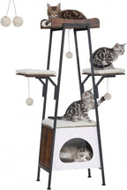 46-Inch Modern Cat Tree Tower for Large Cats, Multi-Level Cat Tower with Playful Toy Balls, Large Perch, Cat Condo, Removable Pads, White