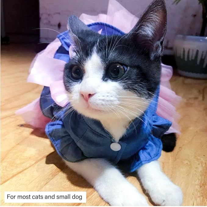 ANIAC Pet Denim Dress with Cute Bow-Knot Comfy Vest Skirt Lace Trim Tutu Summer Spring Clothes for Cats and Small Dogs (Medium)