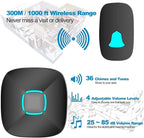 Doorbell, Lovin Product Waterproof Wireless Doorbell Chime Kit with 36 Chimes, Adjustable Volume; 1000feet Operating, with Sound LED Flash Door Bell for Home (1 Receiver x 1 Push Button) Black