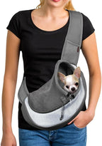 YUDODO Pet Sling Carrier for 2-5 lbs Small Dogs & Cats – Hands-Free Puppy Carrier with Safety Hook, Large Zipper Pocket, Soft Breathable Mesh, Adjustable Strap & Reflective Strip (Gray 1.0 S)