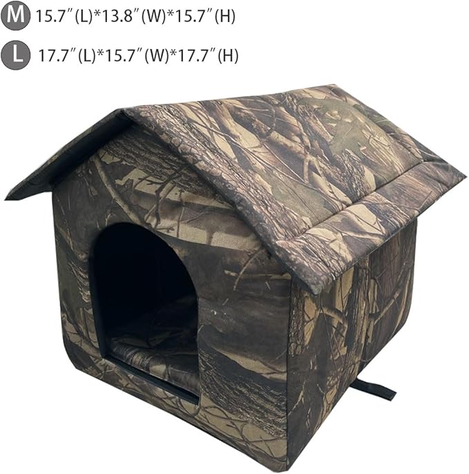 Outdoor/Indoor Faux Woodland Frame Thermal Cat House, Waterproof, Insulated, Concealed, Collapsible, Removable, Easy to Clean. Suitable for Felines or Small Dogs(L)