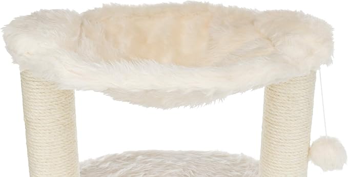 TRIXIE Baza Grande Cat Scratching Post 23,6 Inch - with Durable Sisal Rope and with Fluffy Hammock, Dangling Cat Toy & Cuddly Cat Cave - in Cream