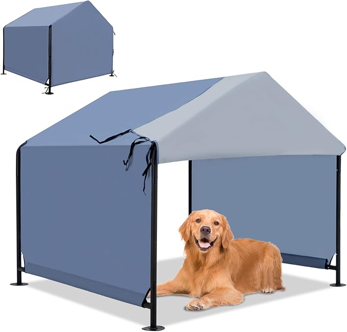 4x4 FT X-Large Outdoor Dog House for Large Dogs, Heavy Duty Weatherproof Dog Kennel with Upgraded Doors, Dog Tent for Outside Shelter, Waterproof Canopy Pet House for Small Animals, Navy Blue