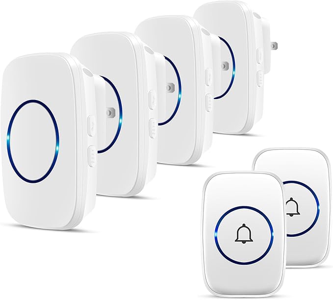 Wireless Doorbell, FullHouse Waterproof Door Bell Kit, Distinguish front and rear doors, Over 1000 feet Range and 60 Chime, 5 Levels Volume and LED Flash, for Home Office Classroom