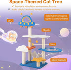 49" Space-Themed Cat Tree Tower – UFO Perch, Transparent Capsule, Hammock & Sisal Scratching Posts – 7-Level Modern Cat Condo for Indoor Cats