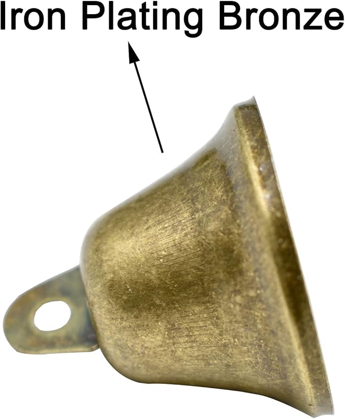 Maydahui 90 PCS Bronze Jingle Bells Brass Color Vintage Small Craft Bell (1.7 X 1.5 Inches) for Wedding Doors Dog Collar Christmas Hallowmas Decor