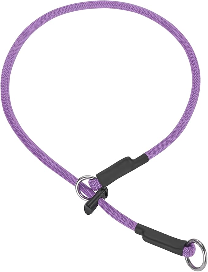 Martingale Dog Collar, 5/16” High-Strength Nylon Rope Slip Collar with Spring-Loaded Adjustable Stopper for Small, Medium & Large Dogs(Light Purple, 30 inch)