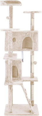 24/7 Shop at Home Court 70 inch Multi-Level Cute Cat Tree Tower with Dangling Ball and Scratching Posts for Indoor Cats Adults, Kitten Supplies, Pet House, Beige