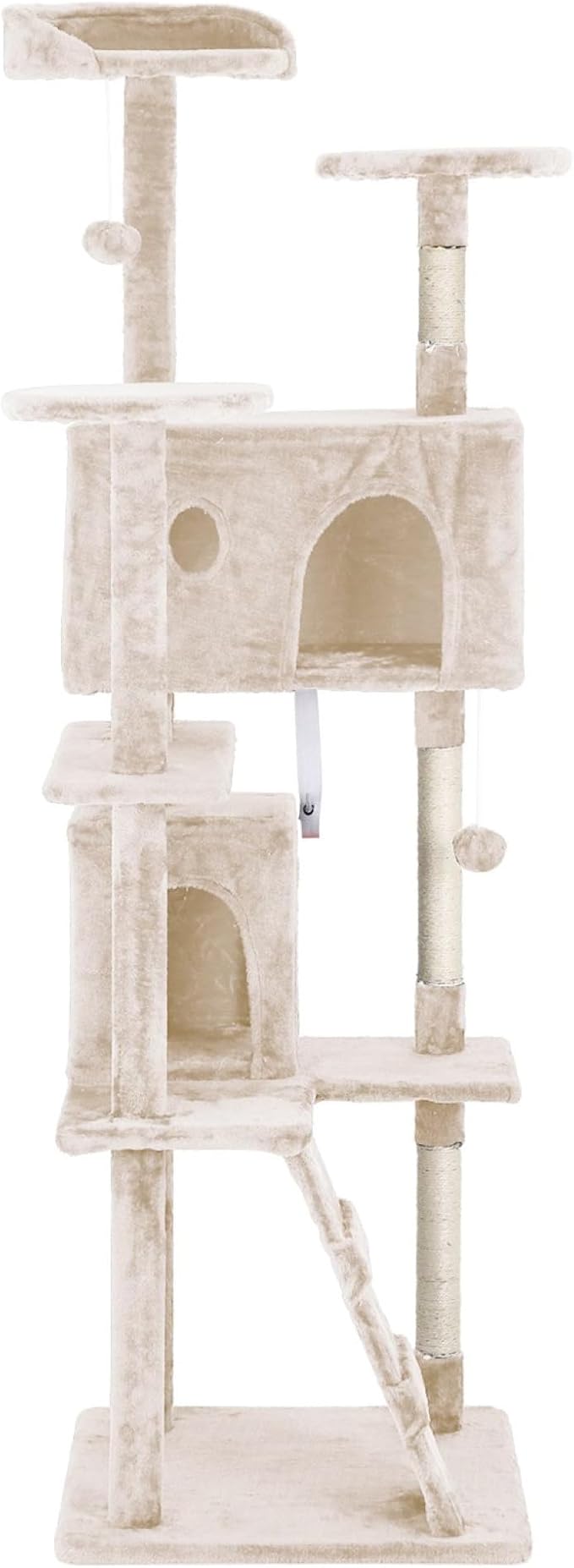 24/7 Shop at Home Court 70 inch Multi-Level Cute Cat Tree Tower with Dangling Ball and Scratching Posts for Indoor Cats Adults, Kitten Supplies, Pet House, Beige