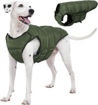 Kuoser Dog Puffer Jacket Warm Dog Coat for Medium Large Dogs, Windproof Reflective Pet Padded Vest Cold Weather Clothes Puppy Snowsuit with Hook & Loop Coats, Easy On/Off, Green L