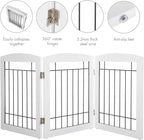 PAWLAND Free Standing Dog Gates for The House Stairs Doorways Indoor Foldable Wooden Small White Puppy Pet Gate Step Over Fence 60" W 24" H 3 Panels
