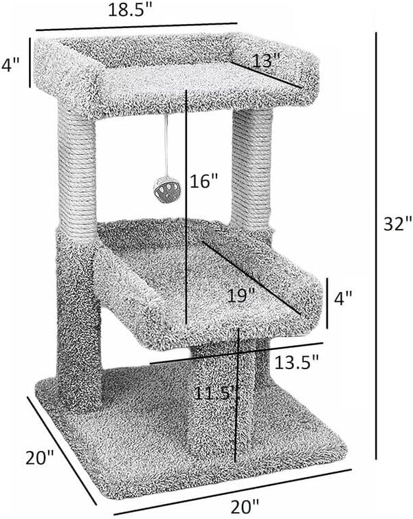 Artisanal Abode Spacious Cat Tree Perch for Large Cats, Durable Carpet Upholstered Cat Play Tower, Sturdy Wood Construction