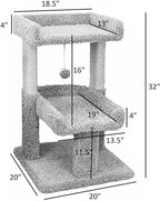 Artisanal Abode Spacious Cat Tree Perch for Large Cats, Durable Carpet Upholstered Cat Play Tower, Sturdy Wood Construction