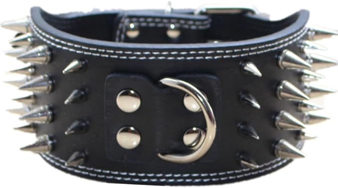 3" Sharp Spiked Studded Leather Dog Collar for Training,Sports,Walking,Medium,Large,X-Large,for Pitbull,Labrador,Boxer(Black,M)