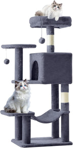 Cat Tree Tower 44 Inch, Small Cat Tower with Condo, Hammock, Sisal Scratching Posts, Extended Perch, Pet Play House for Indoor Kittens and Cats, Grey