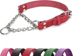 Martingale Collar for Dogs No-Pull Adjustable Training Collar with Stainless Steel Chain - Genuine Leather Anti-Slip Design for Small,Medium,Large Breed Dogs - Red (S)