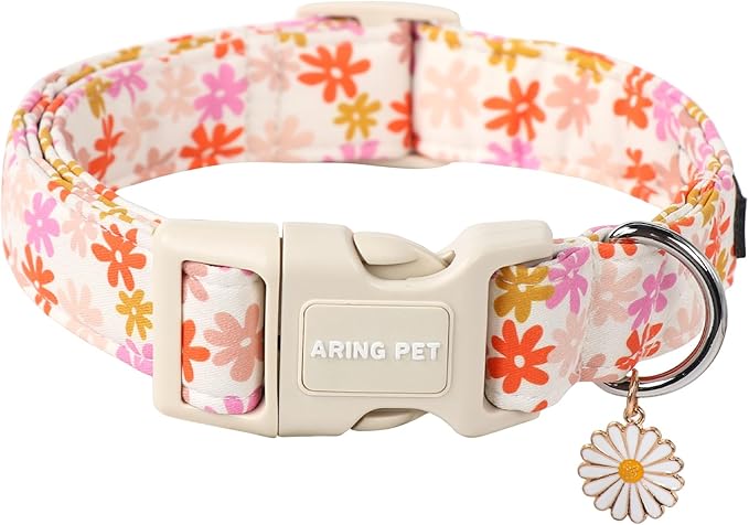 ARING PET Spring Summer Girl Dog Collar-Cute Floral Doggy Collars for Small Dogs, Adjustable Cotton Sunflower Pet Collars Puppy Collar for Small Medium Large Dogs