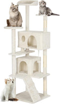 FDW | 62" Cat Tree Tower | Beige | Multi-Level Indoor Activity Center with Sisal Scratching Posts, Condos, Plush Perches, Hanging Cat Toys | Sturdy, Easy to Assemble | for Kittens & Adult Cats