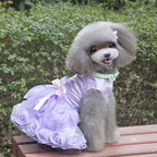 Dog Dress Luxury Puppy Skirt Clothes Princess Dresses Wedding Evening Tutu Skirt Rose Flower Bowknot Dresses for Small Dog Girl XS Purple