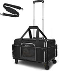 Petskd Small Pet Carrier with Wheels (17" L x 12" W x 8.5" H), JetBlue/Allegiant/Spirit Airlines Approved, Rolling Pet Carrier for Small Dogs & Cats (Black)