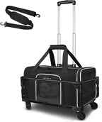 Petskd Small Pet Carrier with Wheels (17" L x 12" W x 8.5" H), JetBlue/Allegiant/Spirit Airlines Approved, Rolling Pet Carrier for Small Dogs & Cats (Black)
