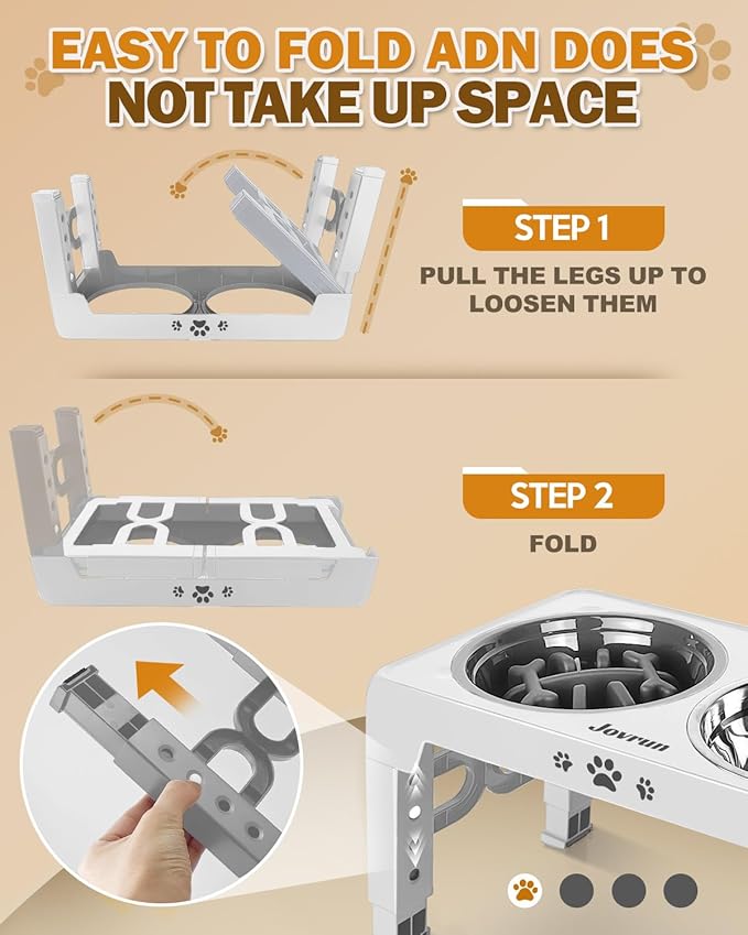 Elevated Dog Bowls for Medium Size Dogs, Non-Slip Dog Feeder with 1*Stainless Steel Dishes & 1*Slow Feeder Bowl, 5 Heights Adjustable Raised Bowls to 3.15″-8.66″-9.84″-11.02″-12.2″