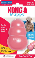 KONG - Puppy Toy Natural Teething Rubber - Fun to Chew, Chase and Fetch - for Medium Puppies - Pink (Pack of 2)