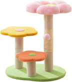Flower Cat Tree 22.4 inches for Indoor Cats, 3-Story Cat Tower with Scratching Post, Multi-Functional Plush Cat Condo with Interactive Ball Toy, Protects Furniture with Durable Sisal Pole(Pink)