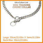 Luxury Flat Chain Design Professional Training Chain Collar, Stainless Steel Dog Training Collar, Professional Flat Chain Design, Mirror Polished (Large：22in x 4mm(Neck max 20in))