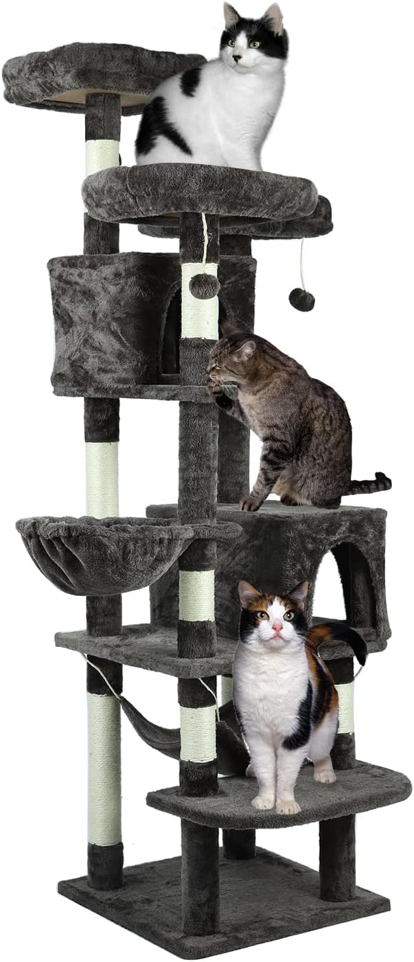 Confote Large Cat Tree 67 Inch Multi-Level Cat Tower with Padded Top Perch,Hammock,Basket,Scratching Posts for Indoor Cat Play House Kitty Activity Center