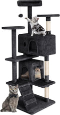 Cat Tree 53 inches Cat Tower for Indoor Cats Cat House with Replaceable and Removable Dangling Ball Cat Trees and Towers with Funny Toys, Dark Gray