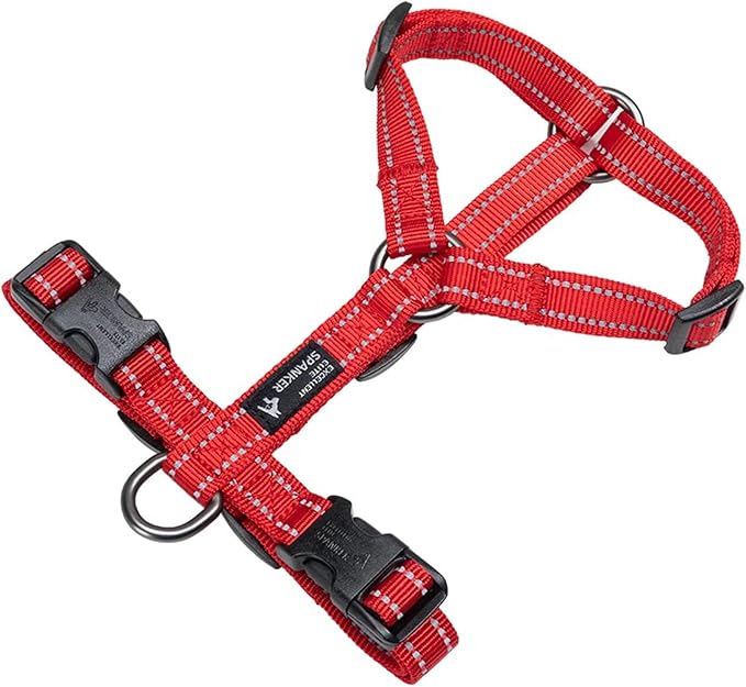 EXCELLENT ELITE SPANKER No Pull Dog Harness Reflective Nylon Vest L-Shaped Adjustable Easy Pet Harness for Small Medium Large Breeds Dogs Walking Training Black Red(Red-M)