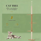 Floor-to-Ceiling Cat Tree, 17x10.8x102.3 Inches, All Breed Sizes, Climbing and Jumping, Particle Board, Floor Mount, Light Brown