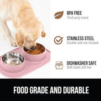 GORILLA GRIP Feeding Mat Bowl Set, 100% Waterproof BPA Free Silicone Base, 304 Stainless Steel Cat and Dog Bowls for Food and Water, Slip Resistant, High Edge, US Designed, Patent Pending, 1 Cup Pink