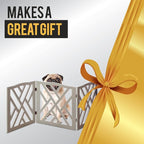 Bundaloo Freestanding Dog Gate Expandable Decorative Wooden Fence for Small to Medium Pet Dogs, Barrier for Stairs, Doorways, & Hallways (Crisscross - Grey)