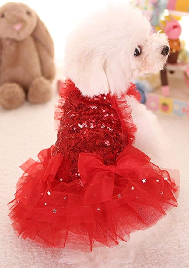 Fashion Sweet Puppy Dog Blingbling Princess Skirt Pet Dog Lace Cake Camisole Tutu Dress Red Small
