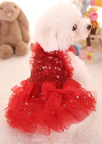 Fashion Sweet Puppy Dog Blingbling Princess Skirt Pet Dog Lace Cake Camisole Tutu Dress Red Large